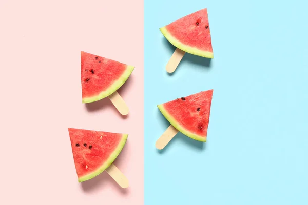 Sweet Watermelon Sticks Colorful Background — Stock Photo, Image