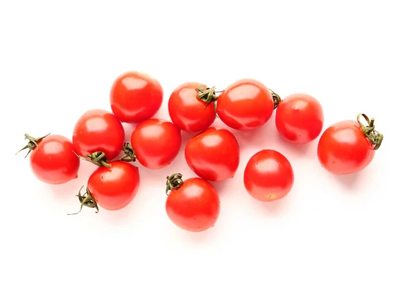 Muitos Tomates Cereja Frescos Fundo Branco — Fotografia de Stock