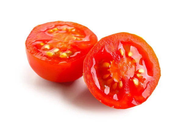 Halves Fresh Cherry Tomato White Background — Stock Photo, Image