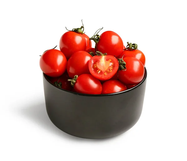 Bol Aux Tomates Cerises Fraîches Sur Fond Blanc — Photo
