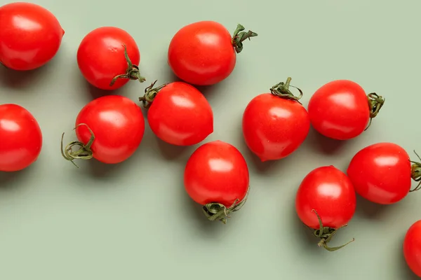 Many Fresh Cherry Tomatoes Grey Background — Stock Photo, Image