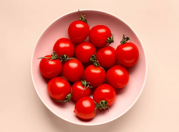 Bowl Fresh Cherry Tomatoes Pink Background — Stock Photo, Image
