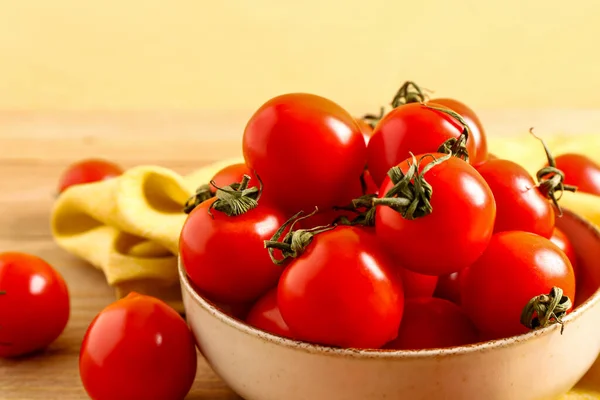 Bowl Fresh Cherry Tomatoes Wooden Table — Stock Photo, Image