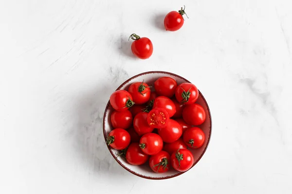 Bowl Fresh Cherry Tomatoes White Background — Stock Photo, Image