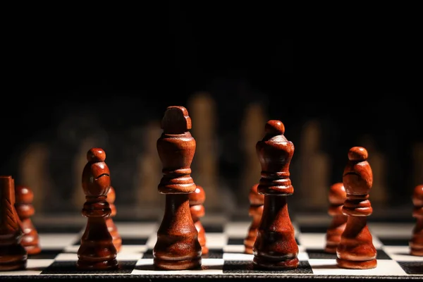 Game Board Chess Pieces Dark Background Closeup — Stock Photo, Image