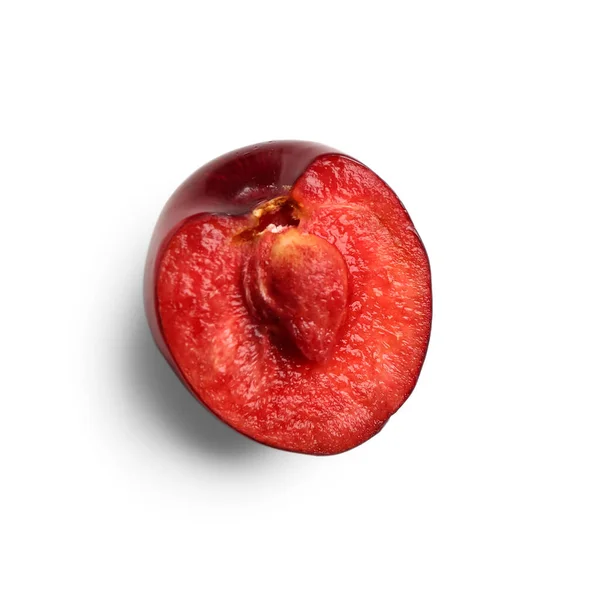 Half Red Sweet Cherry White Background — Stock Photo, Image