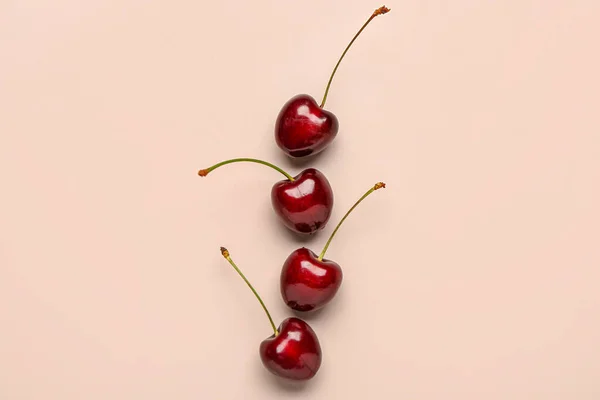 Red Sweet Cherries Light Pink Background — Stock Photo, Image