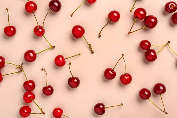 Red Sweet Cherries Pink Background — Stock Photo, Image