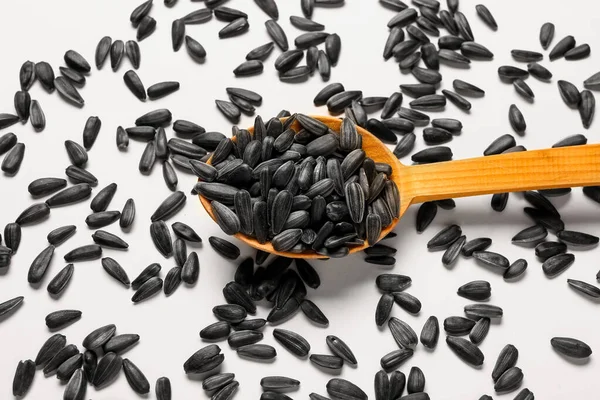Spoon Natural Sunflower Seeds Beige Background — Stock Photo, Image