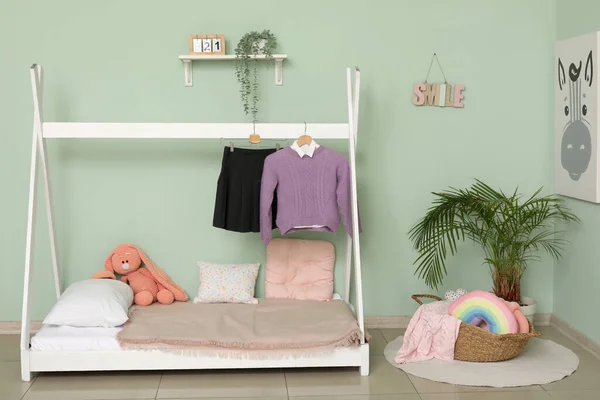 Stylish Interior Children Bedroom School Uniform Houseplant — Stock Photo, Image