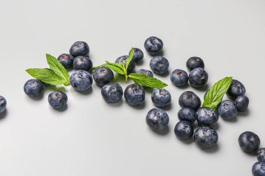 Taze yaban mersini ve gri arkaplanda nane.