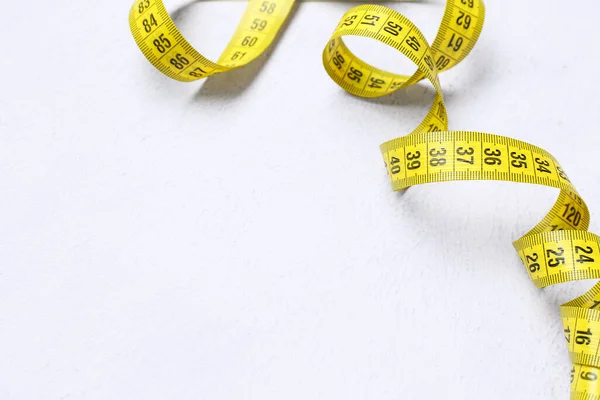 New Yellow Measuring Tape White Background Closeup — Stock Photo, Image