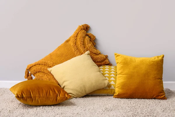 Stylish Pillows Carpet Light Wall Room — Stock Photo, Image