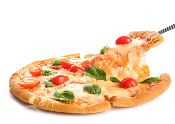 Smaczna Pizza Margarita Białym Tle — Zdjęcie stockowe