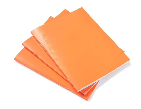 Πορτοκαλί Σημειωματάρια Απομονώνονται Λευκό Φόντο — Φωτογραφία Αρχείου