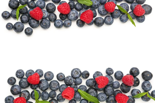 Ripe Raspberry Blueberry White Background — Stock Photo, Image