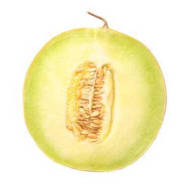 Beyaz arka planda tatlı kavunun yarısı