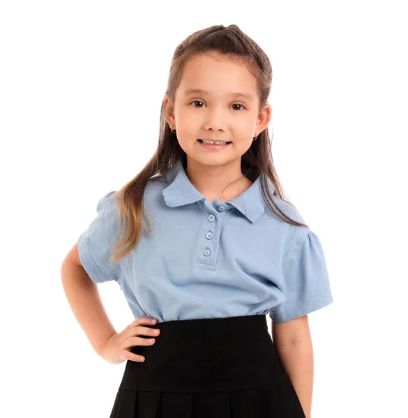 Little Schoolgirl White Background — Stock Photo, Image