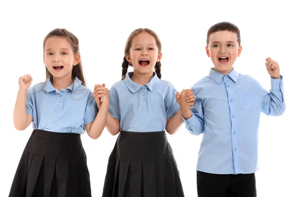 Happy Little Schoolchildren White Background — Stock Photo, Image