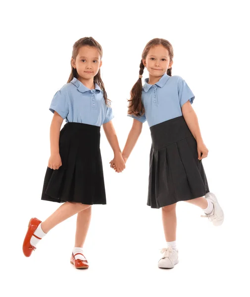 Kleine Schulmädchen Auf Weißem Hintergrund — Stockfoto