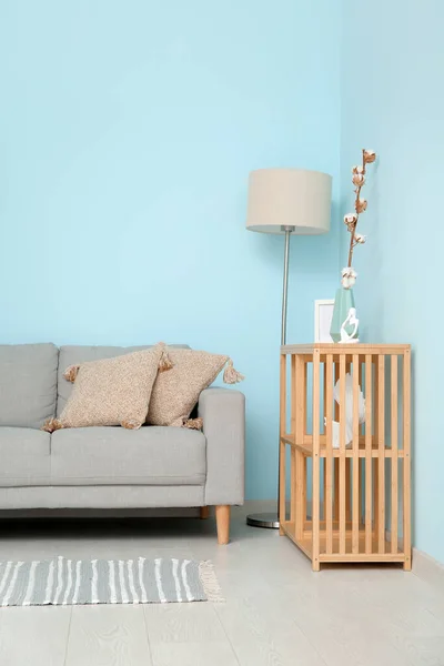 Interior Living Room Sofa Lamp Shelf Unit — Stock Photo, Image