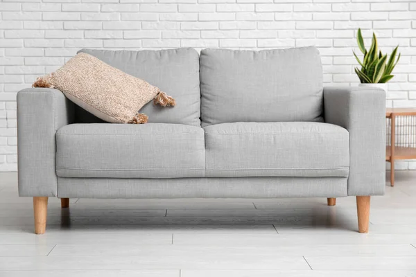 Interior Living Room Sofa White Brick Wall — Stock Photo, Image