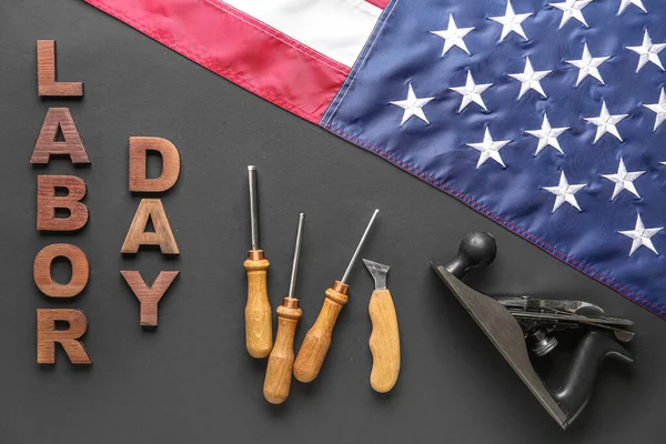 Composizione Con Diversi Strumenti Testo Labor Day Bandiera Usa Sfondo — Foto Stock