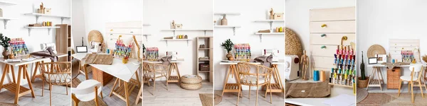 Collage Van Licht Atelier Interieur Met Kleermakerswerkplaats — Stockfoto
