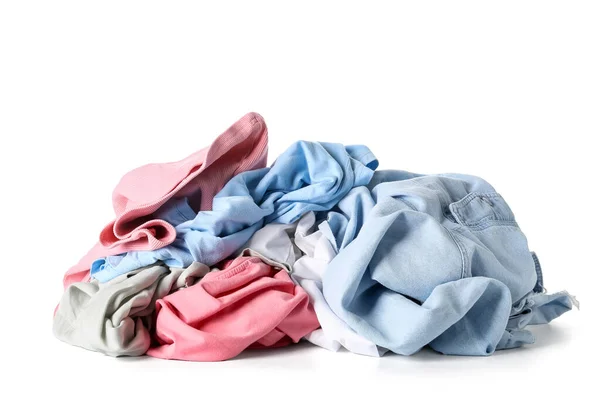 Pile Dirty Laundry Isolated White Background — Stock Photo, Image