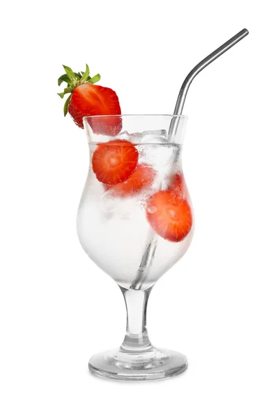 Glass Fresh Lemonade Strawberry White Background — Stock Photo, Image