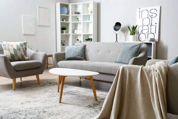 Interior Light Living Room Sofa Armchairs Coffee Table — Stock Photo, Image