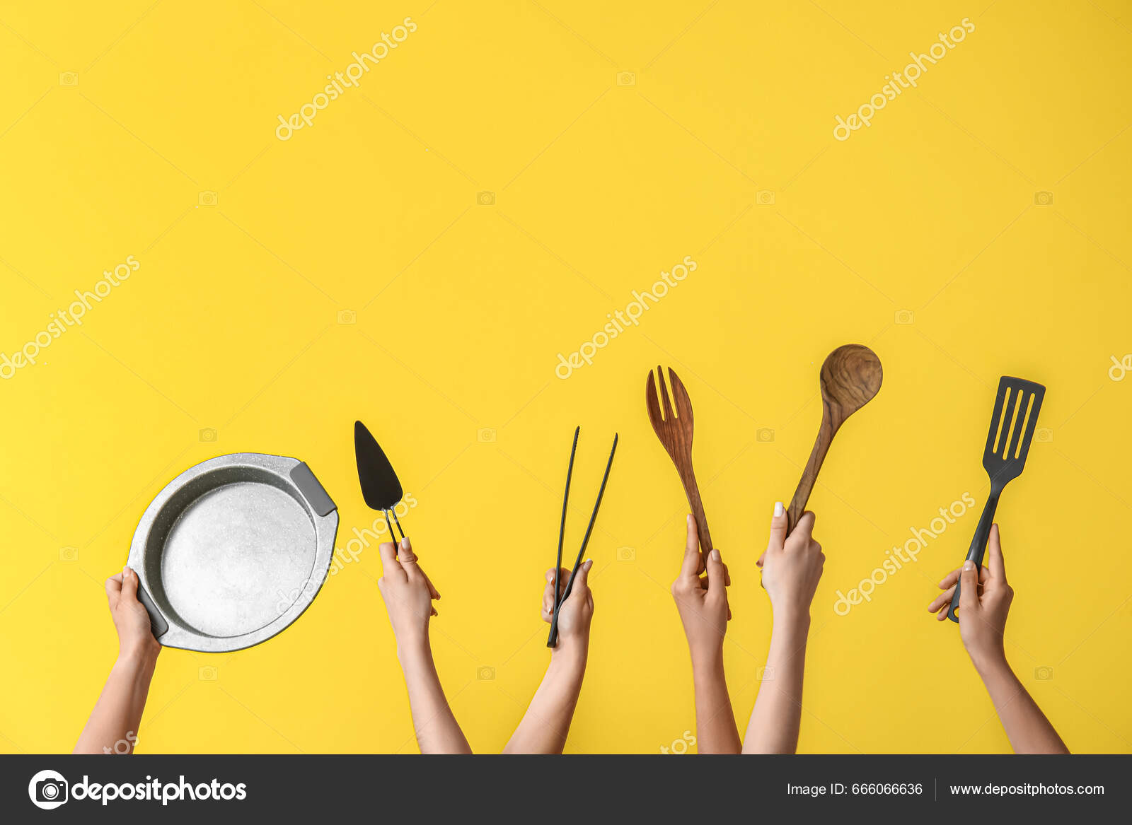 Female Hands Baking Utensils Beige Background Stock Photo by ©serezniy  666066564