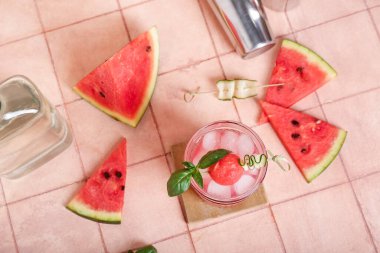 Bir bardak lezzetli karpuz kokteyli. Titretici ve nane şekerli.