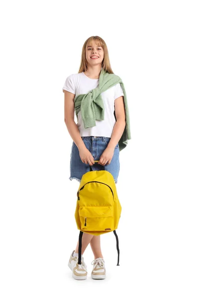 Female Student Backpack White Background — Stock Photo, Image