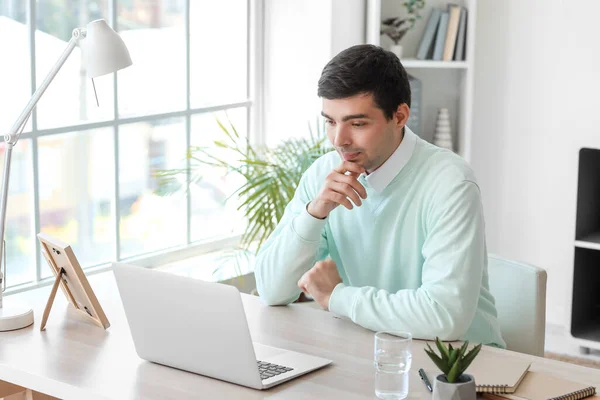 Young Man Having Job Interview Online Home — Stock Photo, Image
