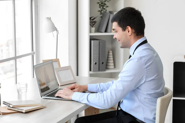 Young Man Having Job Interview Online Home — Stock Photo, Image