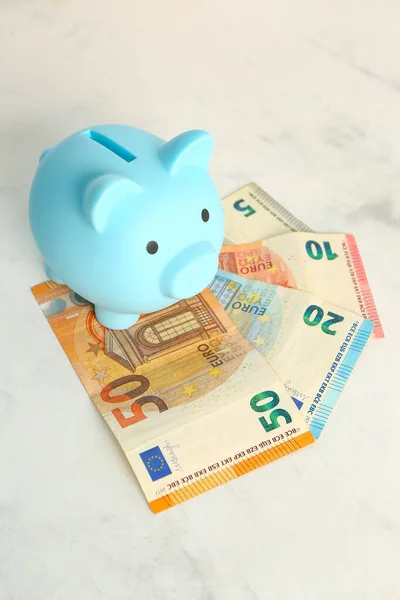 Piggy Bank Euro Banknotes Grunge White Background — Stock Photo, Image