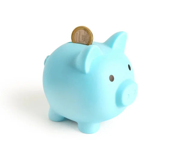 Blue Piggy Bank Coin Isolated White Background — Stock Photo, Image