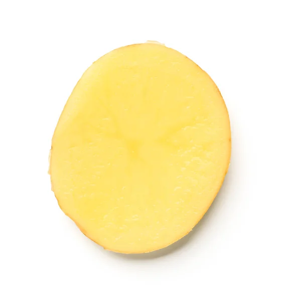 Φέτα Ωμής Πατάτας Που Απομονώνονται Λευκό Φόντο — Φωτογραφία Αρχείου