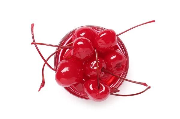 Bowl Tasty Maraschino Cherries White Background — Stock Photo, Image