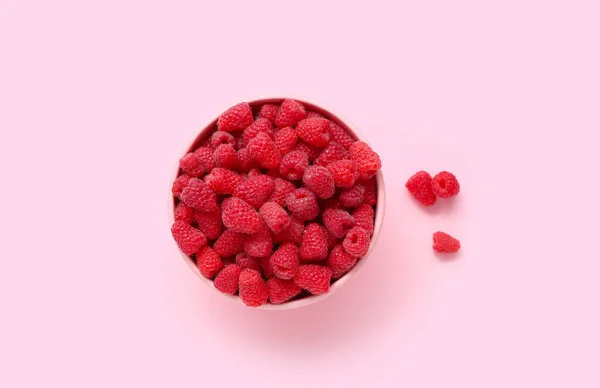 Bowl Fresh Raspberry Pink Background — Stock Photo, Image