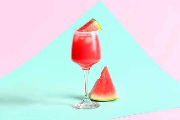Glas Smakelijke Watermeloen Vers Kleur Achtergrond — Stockfoto