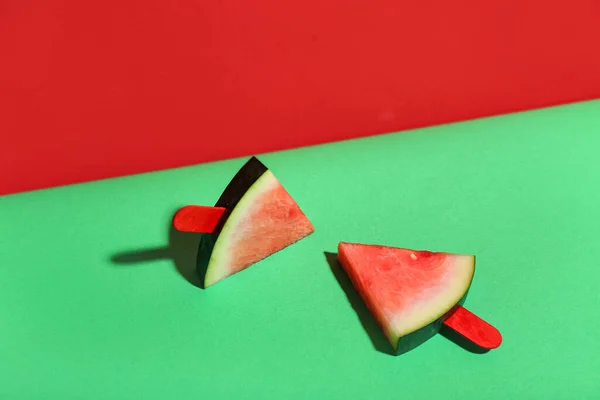 Sweet Watermelon Sticks Colorful Background — Stock Photo, Image