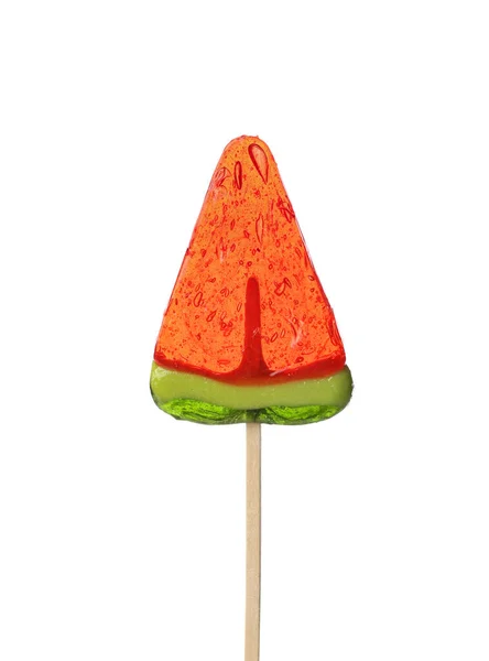 Lollipop Form Vattenmelon Skiva Vit Bakgrund — Stockfoto