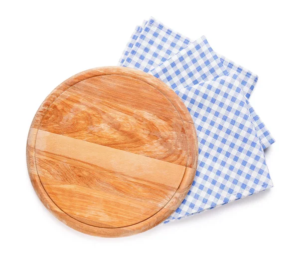 Kochbrett Aus Holz Und Saubere Servietten Isoliert Auf Weißem Hintergrund — Stockfoto