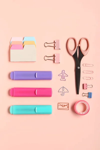 Different School Stationery Pink Background — 스톡 사진