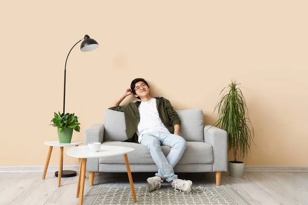 Young Asian Man Resting His Day Home — Stock Photo, Image