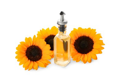 beyaz zemin üzerine ayçiçek yağı şişe