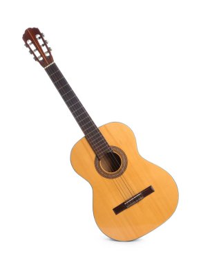 Beyaz arkaplanda akustik gitar