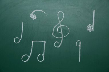 Yeşil arkaplanda farklı notalar